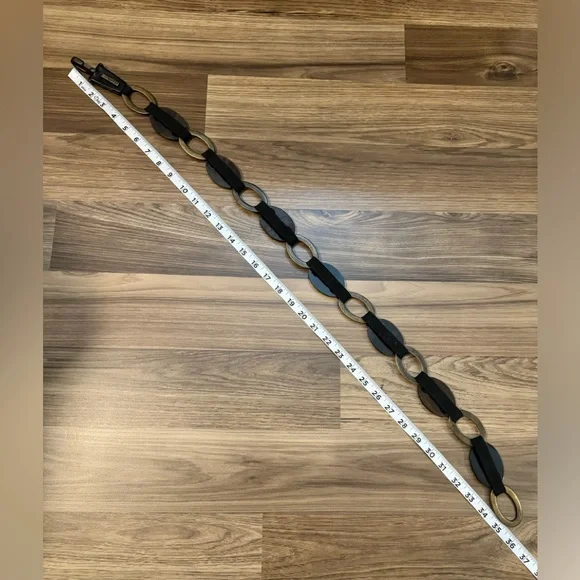 Suzi Rohrer Vintage Oval Brass Links Wood Grain Look Hip Stretch Adjustable Belt - Picture 9 of 14